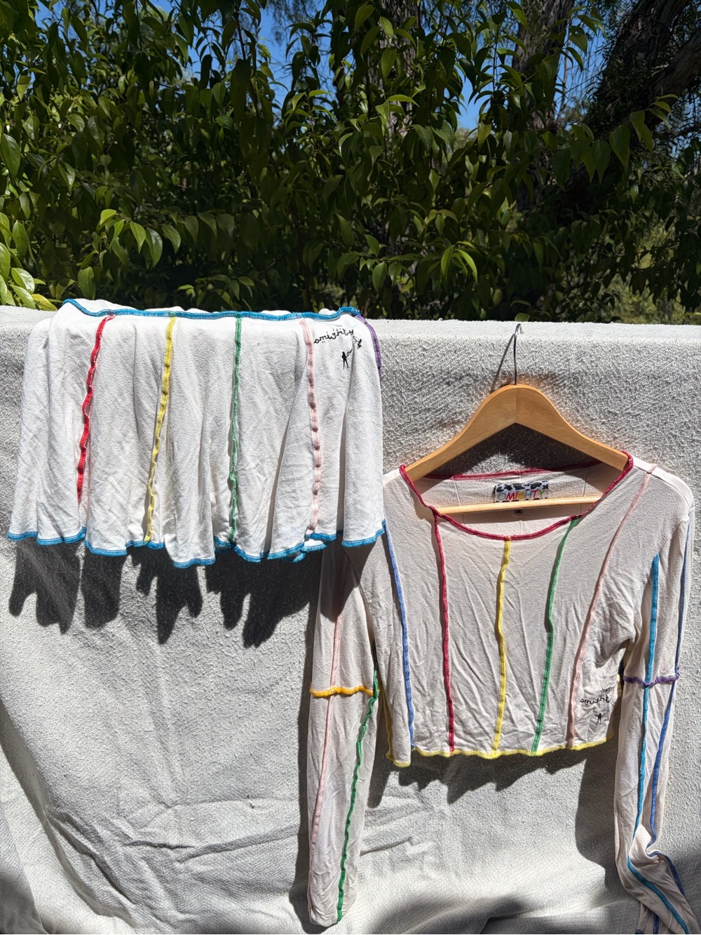 omighty White Cropped Top & Skirt Set with Rainbow Trim